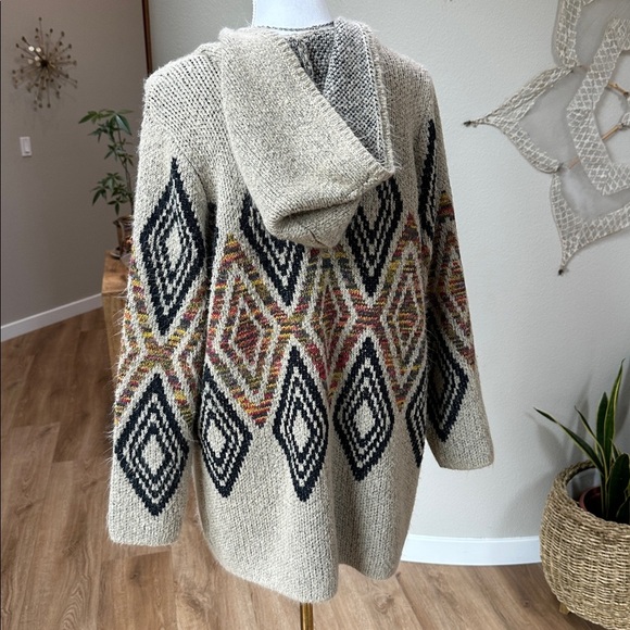 Woven Heart Aztec Print Southwest Boho Long Cardigan Hoodie - Picture 4 of 12